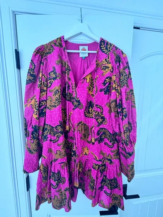 FARM Rio Pink Multicolor Long Sleeve Tiered Mini Dress - Picture 1 of 8